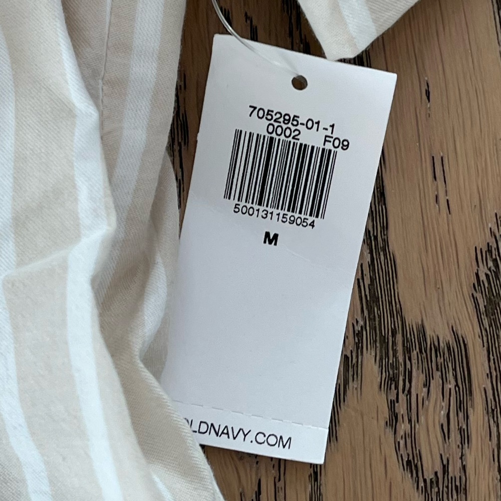 Old Navy Striped Mini Shirt Dress Medium Neutral Stripe 100% cotton Tan Sleeve - Picture 5 of 5